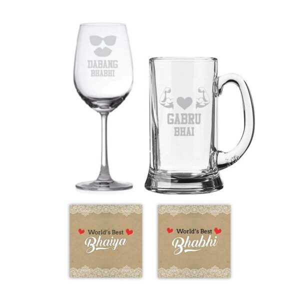 Gabru Bhai Dabang Bhabhi Beer Mug and Wine Glass