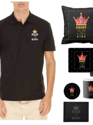 TheYaYaCafe Yaya Cafe King Dad Hamper for Dad Set of 6 - Polo T-Shirt, Mens Premium Leather Wallet, Mug, Coaster, Mousepad,