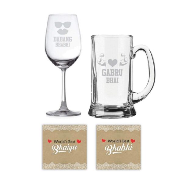 Gabru Bhai Dabang Bhabhi Beer Mug and Wine Glass