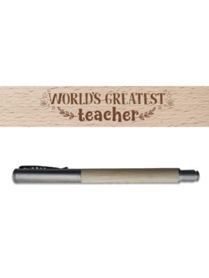 YaYa cafe Teacher's Day Gifts Handmade Wooden Pen with Pen Box Worlds Greatest Teacher Engraved - Rectangle