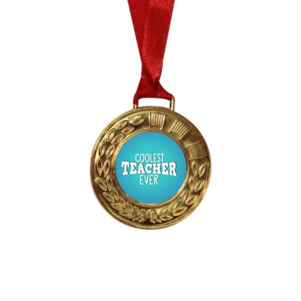 Yaya Cafe™ Coolest Teacher Ever 2021 Trophy Award and Medal Combo - Golden