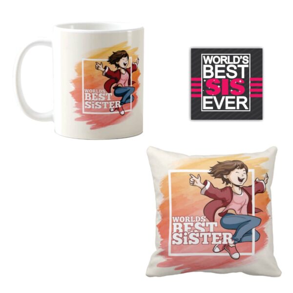 TheYaYaCafe Yaya Cafe™ Birthday Gifts for Sister, Best Sister Mug, Coaster, Cushion Cover Set of 3
