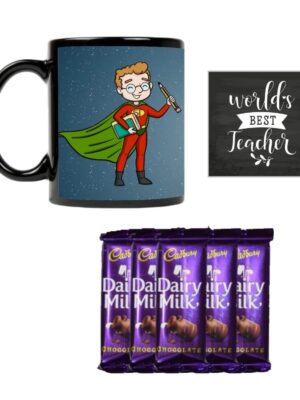 YaYa cafe™ Teachers Day Gift Combo, I Teach You Mug, 5 Dairy Milk Chocolates, with Coaster