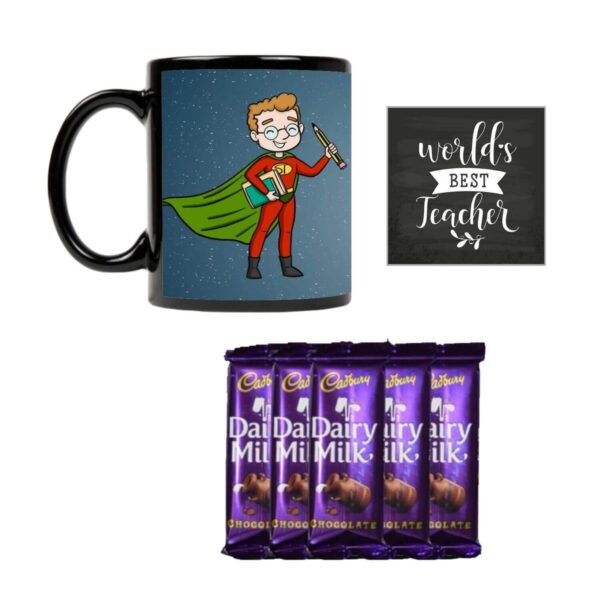 YaYa cafe™ Teachers Day Gift Combo, I Teach You Mug, 5 Dairy Milk Chocolates, with Coaster