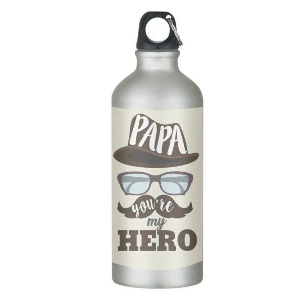 YaYa cafe Hero Papa Dad Sipper Water Bottle, Stainless Steel, Grey, 600ml