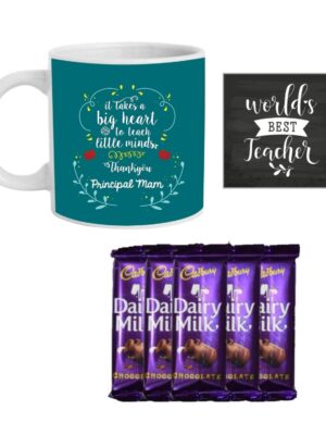 YaYa cafe™ Teachers Day Gift Combo, Thank You Principal Mam Mug, 5 Dairy Milk Chocolates, with Coaster