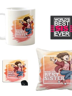 TheYaYaCafe Yaya Cafe™ Birthday Gifts for Sister, Best Sister Mug, Coaster, Cushion Cover Set of 3