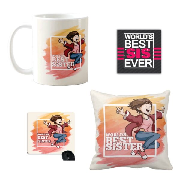 TheYaYaCafe Yaya Cafe™ Birthday Gifts for Sister, Best Sister Mug, Coaster, Cushion Cover Set of 3