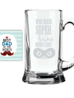 TheYaYaCafe Yaya Cafe Birthday Gifts for Father Super Hero Dad Engraved Beer Mug for Dad - Icon Beer Mug 580ml