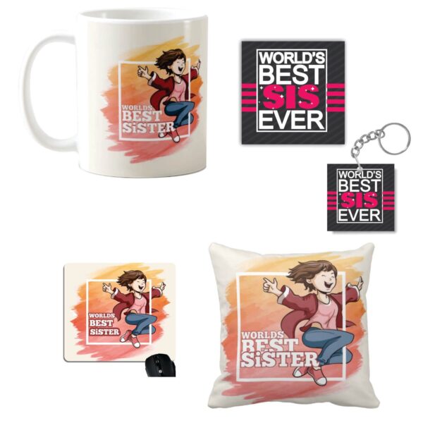 TheYaYaCafe Yaya Cafe™ Birthday Gifts for Sister, Best Sister Mug, Coaster, Cushion Cover Set of 3