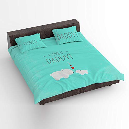 I Love You Daddy Designer Double Bedsheet for Dad with 2 Pillow Covers for Dad - Sky Blue