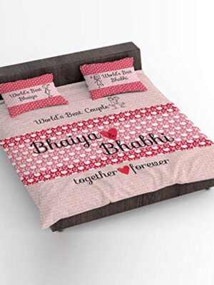 Anniversary Gifts Printed Bedsheet with 2 Pillow Covers - Worlds Best Bhaiya Bhabhi - Multi