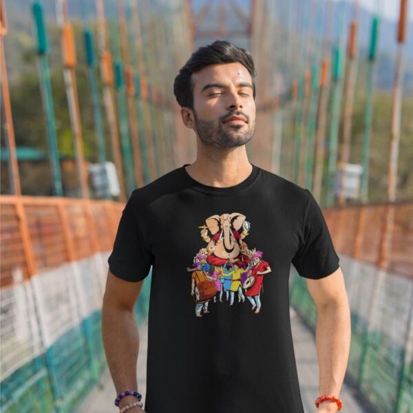 TheYaYaCafe® Ganesh Ji Printed Men's Cotton T-Shirt, Round Neck, Half Sleeve Ganesh Chaturthi T-Shirt for Men