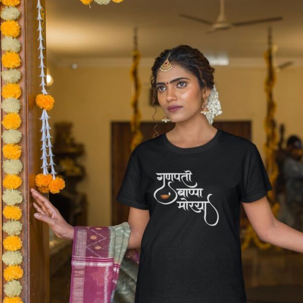 TheYaYaCafe® Ganesh Ji Printed Women's Cotton T-Shirt, Round Neck, Half Sleeve Ganesh Chaturthi T-Shirt for Women