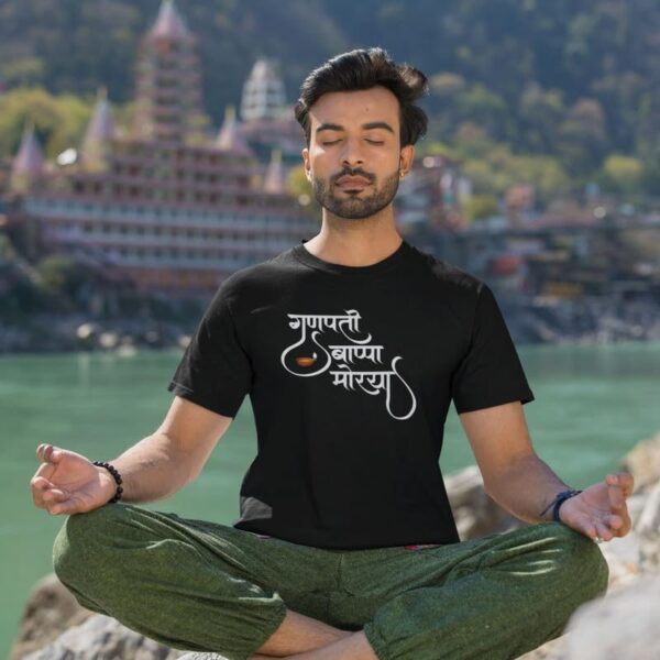 TheYaYaCafe® Ganesh Ji Printed Men's Cotton T-Shirt, Round Neck, Half Sleeve Ganesh Chaturthi T-Shirt for Men