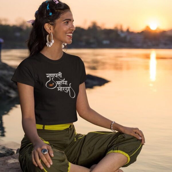 TheYaYaCafe® Ganesh Ji Printed Women's Cotton T-Shirt, Round Neck, Half Sleeve Ganesh Chaturthi T-Shirt for Women