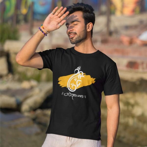 TheYaYaCafe® Ganesh Ji Printed Men's Cotton T-Shirt, Round Neck, Half Sleeve Ganesh Chaturthi T-Shirt for Men