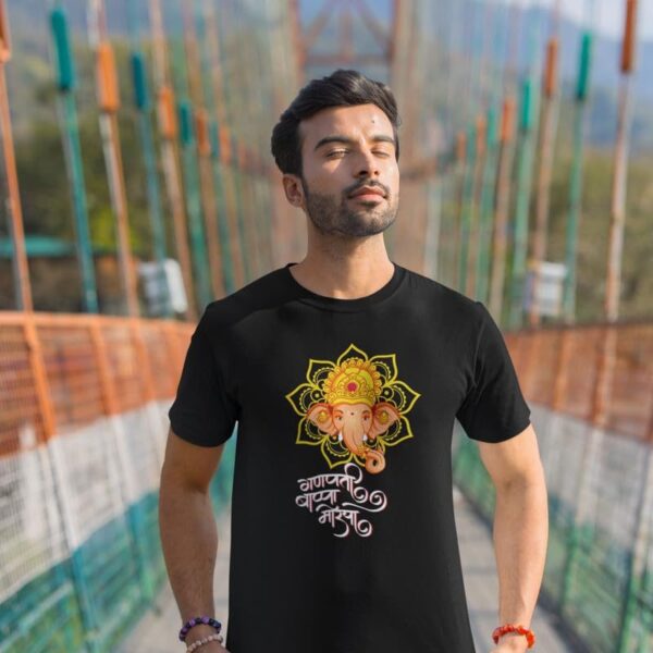 TheYaYaCafe® Ganesh Ji Printed Men's Cotton T-Shirt, Round Neck, Half Sleeve Ganesh Chaturthi T-Shirt for Men