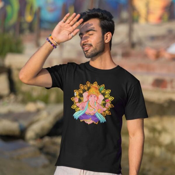 TheYaYaCafe® Ganesh Ji Printed Men's Cotton T-Shirt, Round Neck, Half Sleeve Ganesh Chaturthi T-Shirt for Men