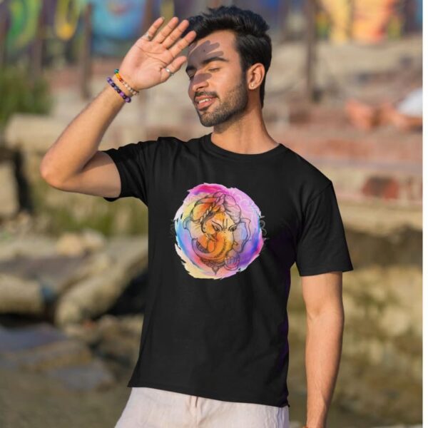 TheYaYaCafe® Ganesh Ji Printed Men's Cotton T-Shirt, Round Neck, Half Sleeve Ganesh Chaturthi T-Shirt for Men