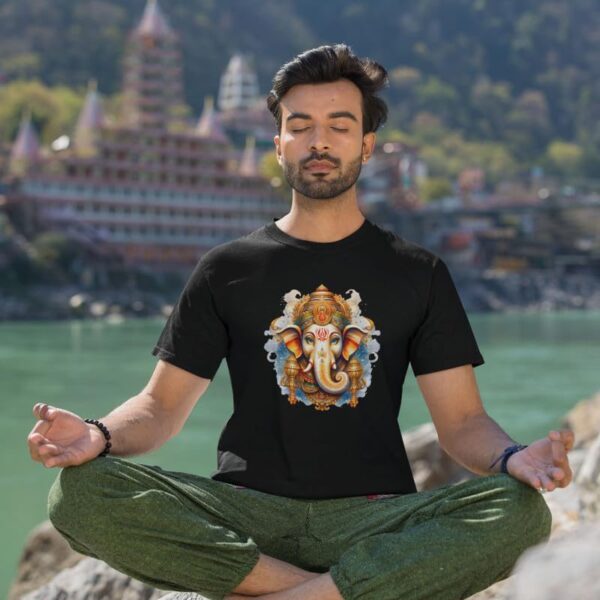TheYaYaCafe® Ganesh Ji Printed Men's Cotton T-Shirt, Round Neck, Half Sleeve Ganesh Chaturthi T-Shirt for Men