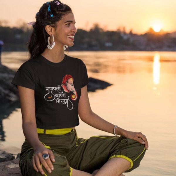 TheYaYaCafe® Ganesh Ji Printed Women's Cotton T-Shirt, Round Neck, Half Sleeve Ganesh Chaturthi T-Shirt for Women