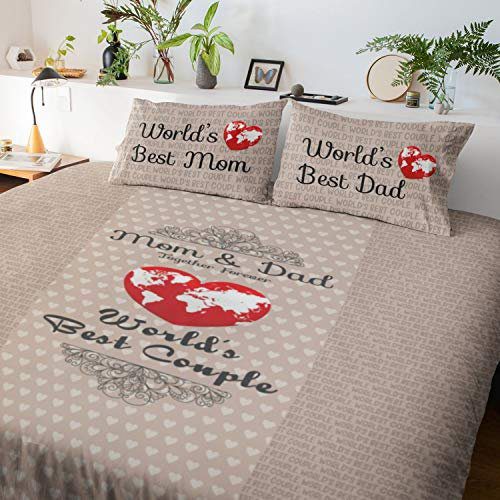 Worlds Best Couple Mom Dad Double Bedsheet with 2 Pillow Covers