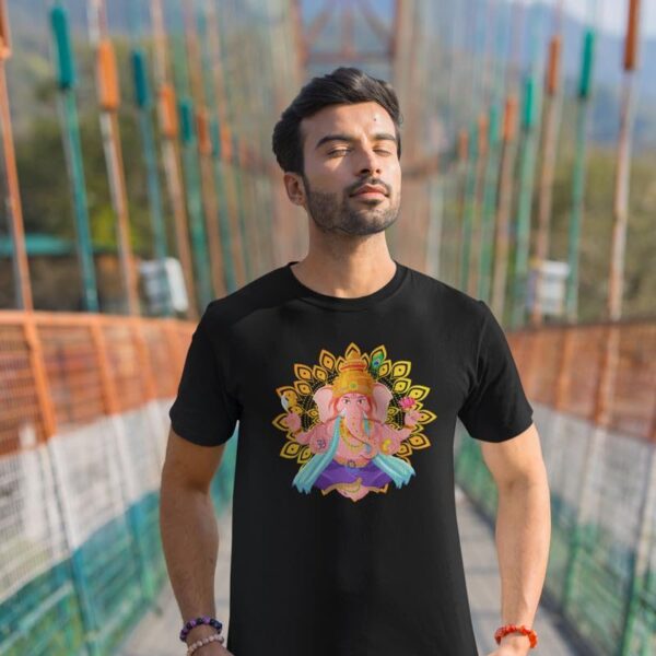 TheYaYaCafe® Ganesh Ji Printed Men's Cotton T-Shirt, Round Neck, Half Sleeve Ganesh Chaturthi T-Shirt for Men
