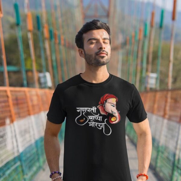 TheYaYaCafe® Ganesh Ji Printed Men's Cotton T-Shirt, Round Neck, Half Sleeve Ganesh Chaturthi T-Shirt for Men