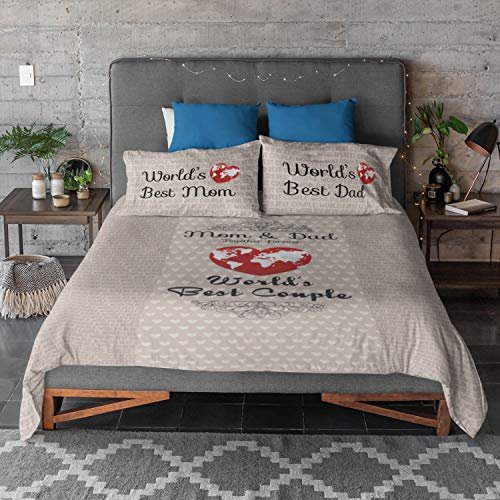 Worlds Best Couple Mom Dad Double Bedsheet with 2 Pillow Covers