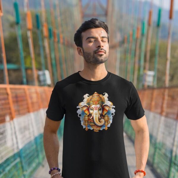 TheYaYaCafe® Ganesh Ji Printed Men's Cotton T-Shirt, Round Neck, Half Sleeve Ganesh Chaturthi T-Shirt for Men