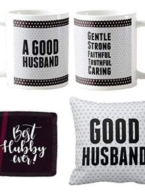Anniversary Birthday Gifts for Husband Special Romantic, Good Husband Coffee Mugs for Husband Gift Combo Hamper Set of 3 with Mug, Cushion Cover, Coaster