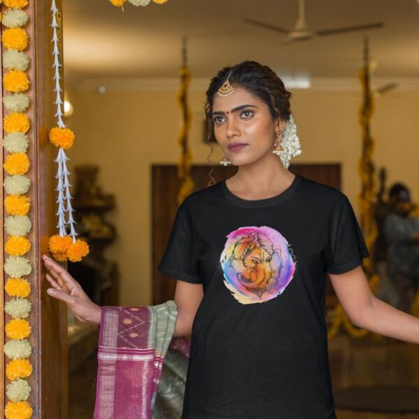 TheYaYaCafe® Ganesh Ji Printed Women's Cotton T-Shirt, Round Neck, Half Sleeve Ganesh Chaturthi T-Shirt for Women