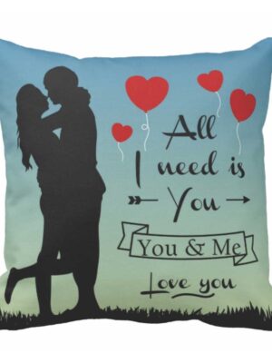 Canvas Cotton Polyester Blend TYYC Printed All I Need Is You Love Couple Holding Hands Pillow Cushion Cover (Blue,12x12 inches)