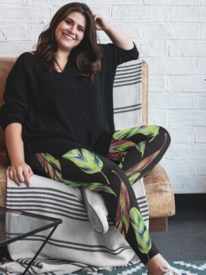 Color Feathers Printed Leggings for Women's
