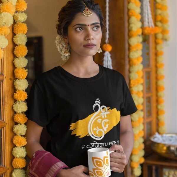 TheYaYaCafe® Ganesh Ji Printed Women's Cotton T-Shirt, Round Neck, Half Sleeve Ganesh Chaturthi T-Shirt for Women