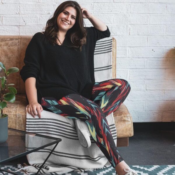 Colorful Background with Feathers Printed Leggings for Women's