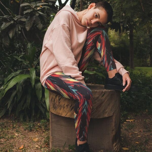 Colorful Background with Feathers Printed Leggings for Women's