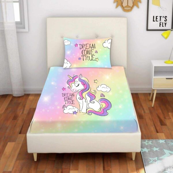 Dream Come True Unicorn Printed Bedsheet