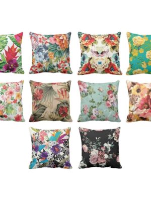 TheYaYaCafe Canvas Cotton Floral Printed Cushions Covers (Silver, 12x12-inch) - Set of 10