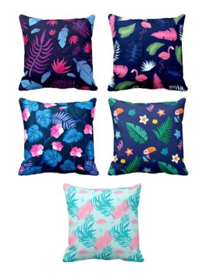 TheYaYaCafe ® Canvas Cotton Cushion Covers Enticing Floral Flowers Printed Sofa Throw Pillows (Multicolor, 20X20 inches) - Set