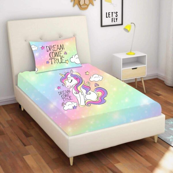 Dream Come True Unicorn Printed Bedsheet
