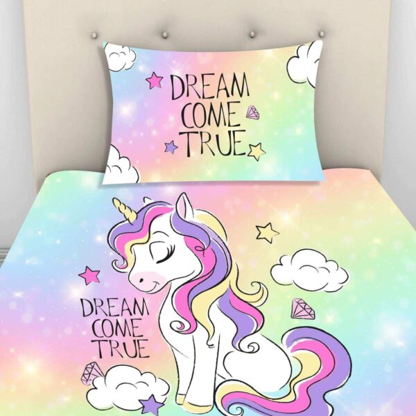 Dream Come True Unicorn Printed Bedsheet