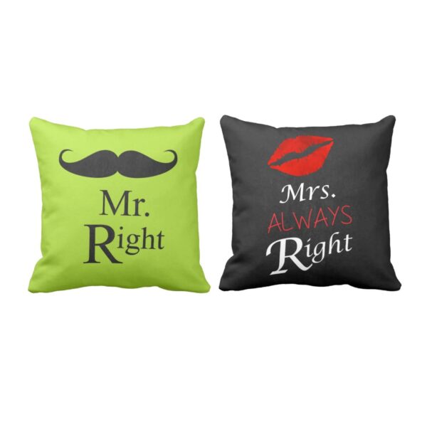 Mr Right and Mrs Always Right Both Side Printed Cushion Covers – Set of 2