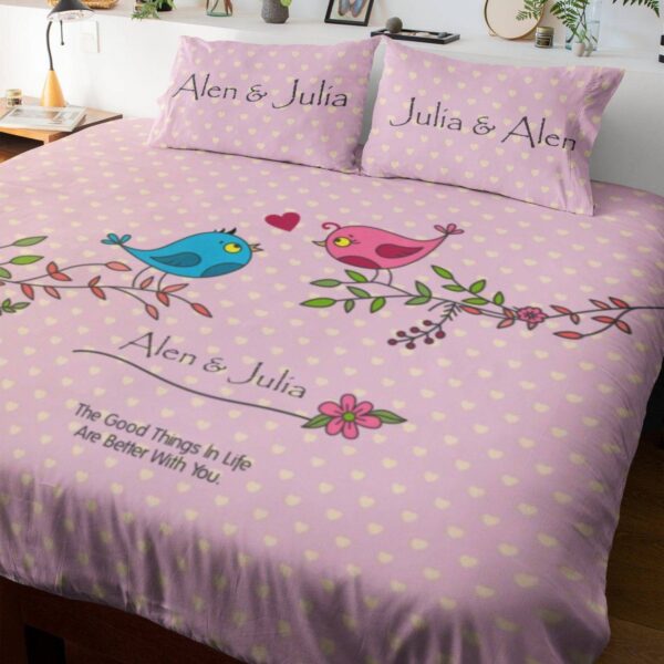 Personalized Cute Love Birds Wedding Anniversary Bedsheet