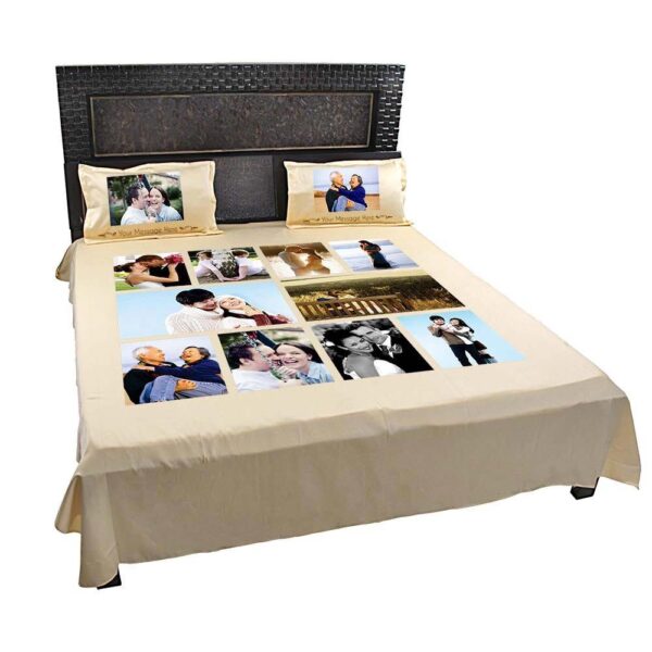 Personalized Photo Collage Double Bed sheet with Pillow Covers