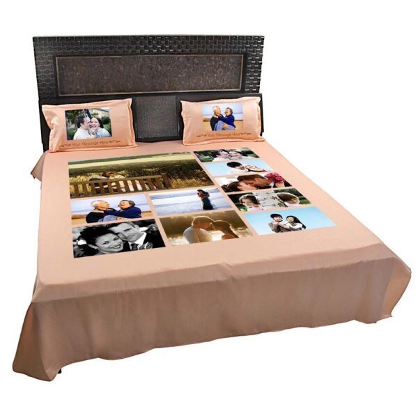 Personalized Photo Collage Floral Double Bed sheet with Pillow Covers