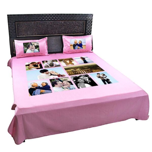 Personalized Photo Collage Floral Double Bed sheet with Pillow Covers