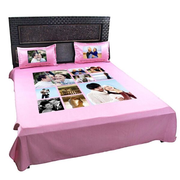 Personalized Photo Collage Floral Double Bed sheet with Pillow Covers