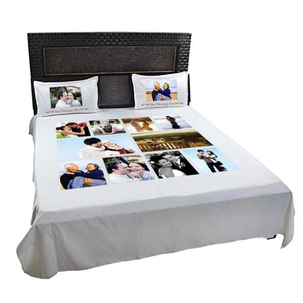 Personalized Photo Collage Floral Double Bed sheet with Pillow Covers